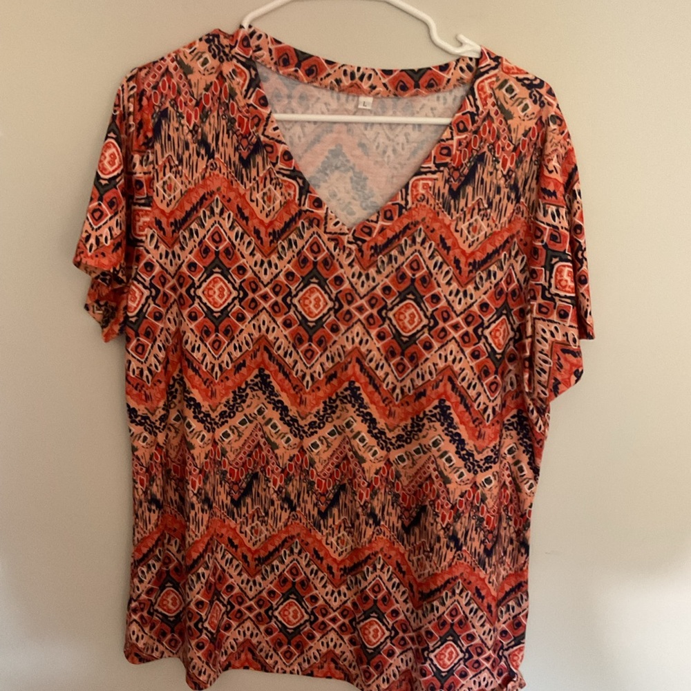 Source Unknown Orange and Black Geometric Blouse